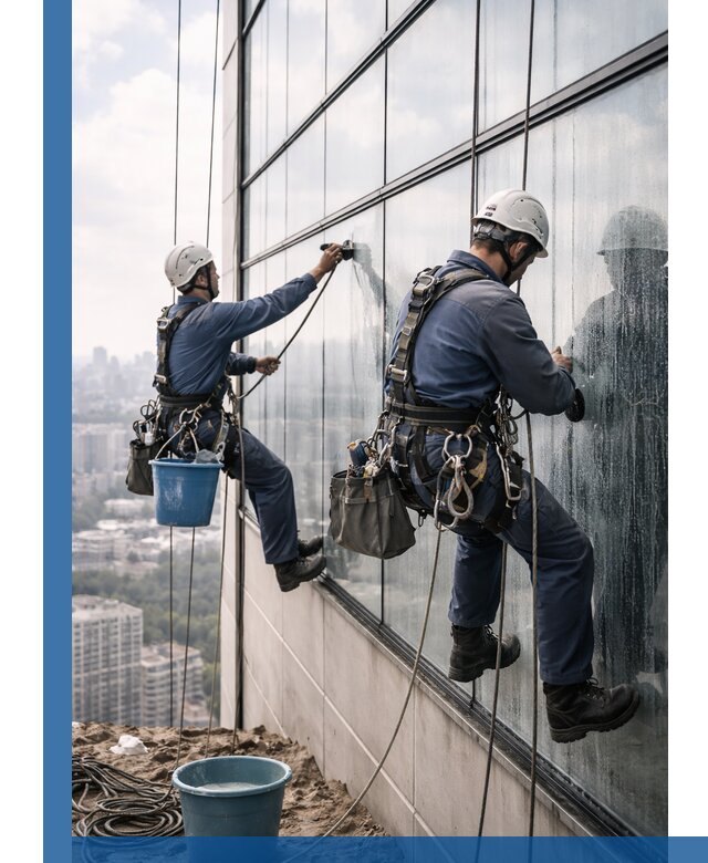 Профессиональная мойка фасадных окон альпинистами в Королёве