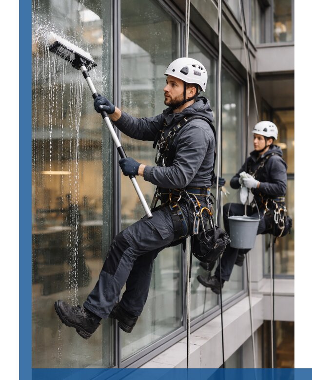 Профессиональная мойка витражей промышленными альпинистами в Королёве