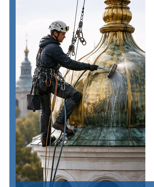 Профессиональная мойка куполов и шпилей высотными альпинистами в Королёве