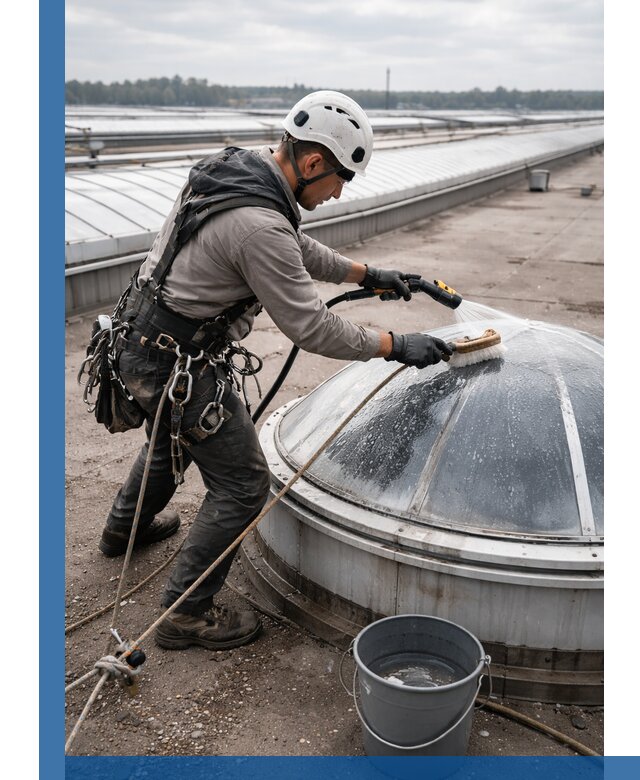 Мойка зенитных фонарей на кровле для промышленных объектов в Королёве