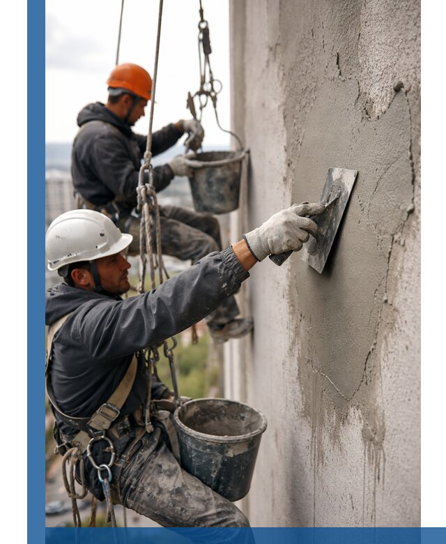 Штукатурка фасада на высоте в Королёве профессиональные работы