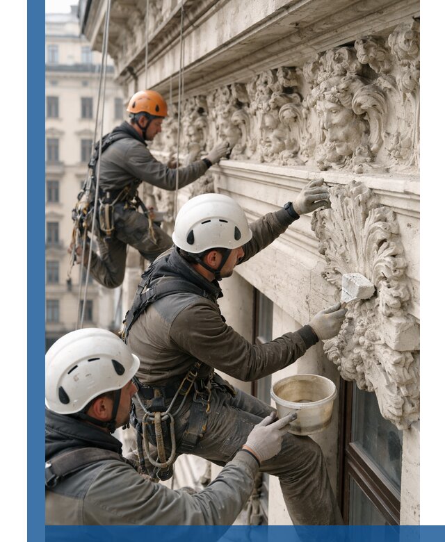 Реставрация фасадной лепнины с высотными работами в Королёве