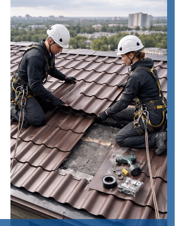 Ремонт металлочерепицы на крыше в Королёве от 936 р. | ВЫСОТНИК-Кор