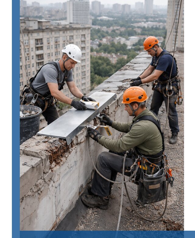 Ремонт парапета на кровле в Королёве, высотные работы с гарантией