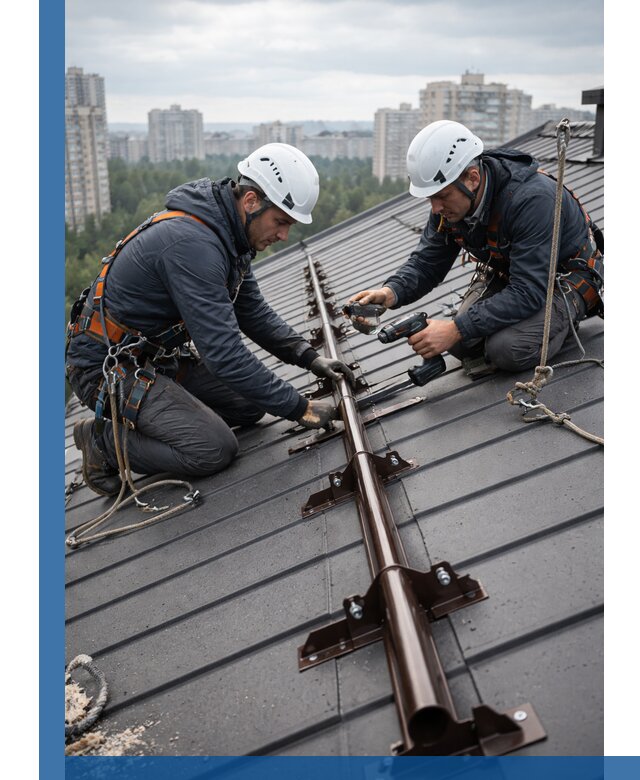 Монтаж снегозадержателей на кровле зданий в Королёве под ключ