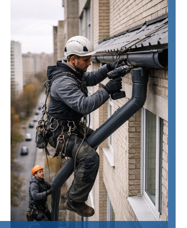 Монтаж водосточной системы на здании в Королёве от 5199 р. | ВЫСОТНИК-Кор