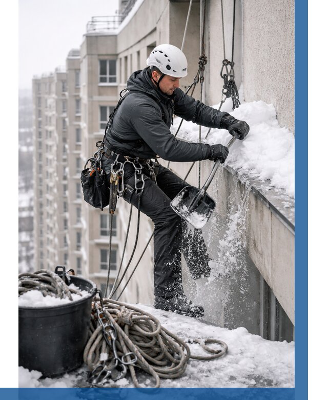 Очистка карнизов от снега в Королёве от 312 р. | ВЫСОТНИК-Кор