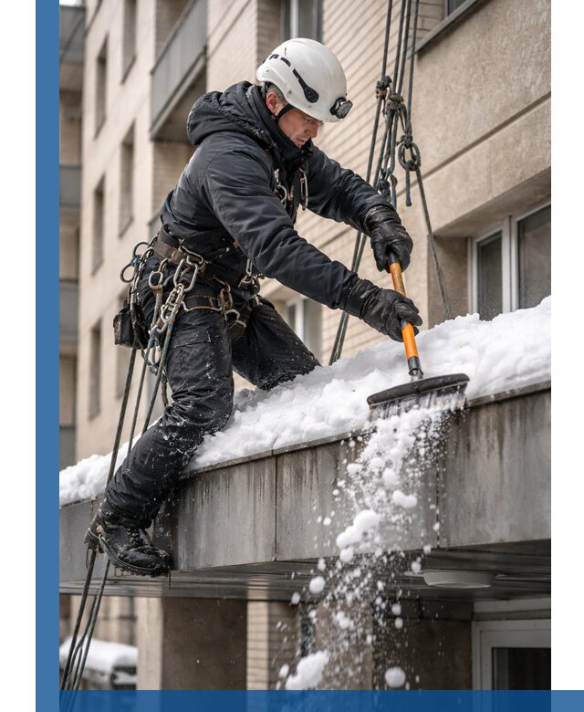 Очистка козырьков от снега в Королёве круглогодично безопасно