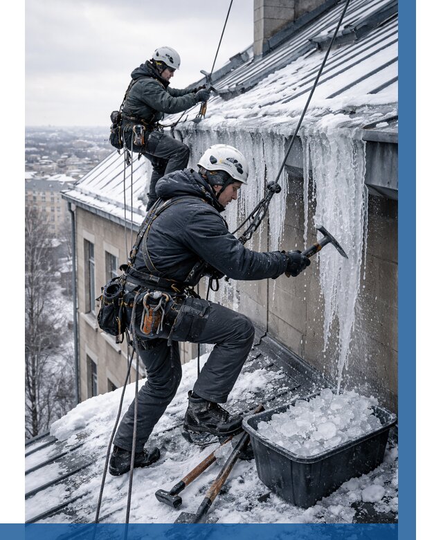 Удаление наледи с кровли в Королёве от 5718 р. | ВЫСОТНИК-Кор