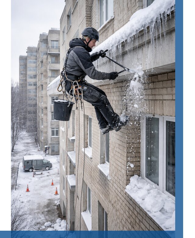 Удаление наледи с карнизов в Королёве от 364 р. | ВЫСОТНИК-Кор