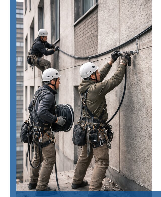 Прокладка кабеля по фасаду в Королёве, профессиональный монтаж