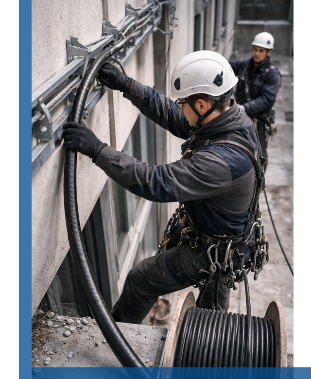 Протяжка кабеля питания на высоте в Королёве с гарантией безопасности и качества