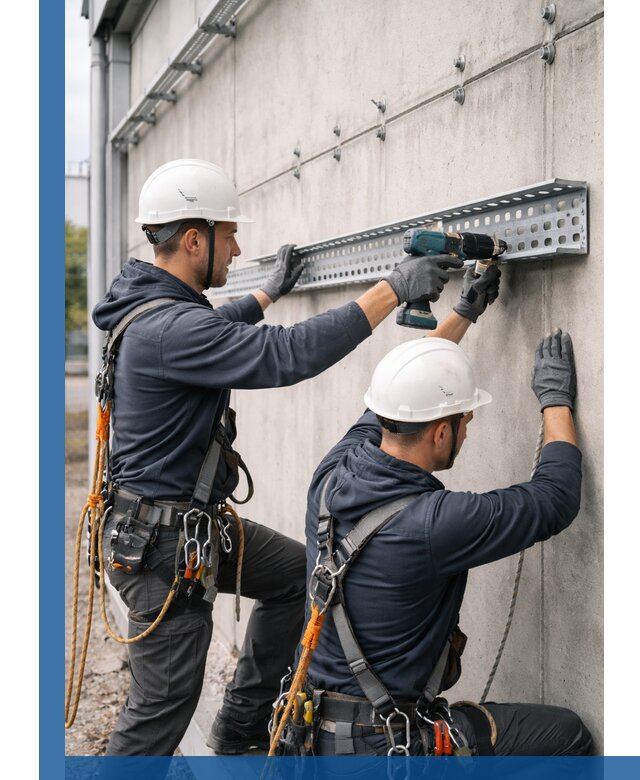 Монтаж кабельных лотков на фасаде зданий в Королёве с гарантией