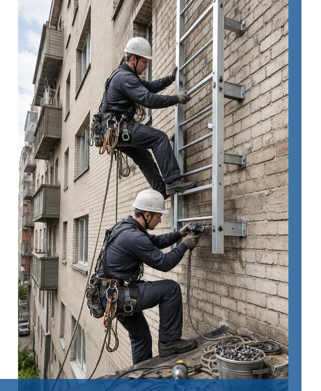 Монтаж пожарной лестницы в Королёве от 25993 р заказать у ВЫСОТНИК-Кор