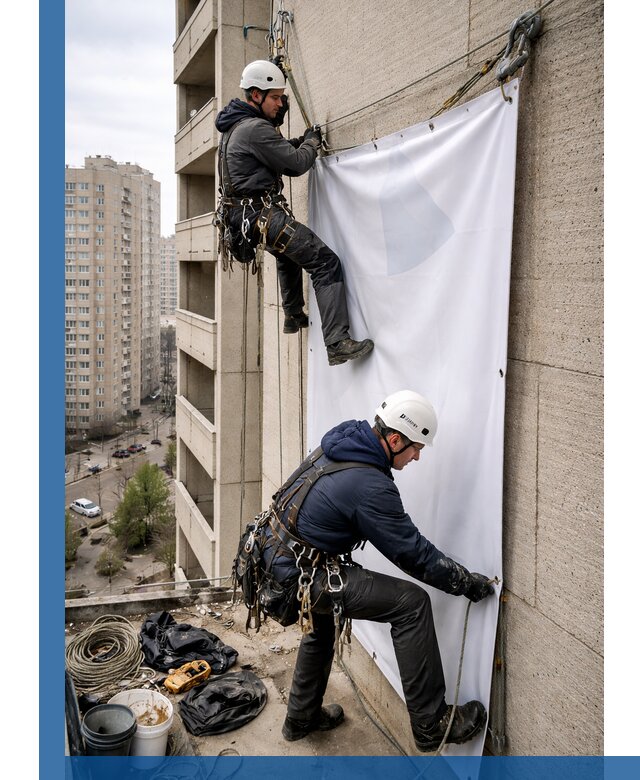 Профессиональный монтаж баннеров на фасаде в Королёве