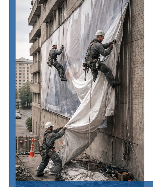 Демонтаж баннеров с фасада в Королёве оперативно и безопасно