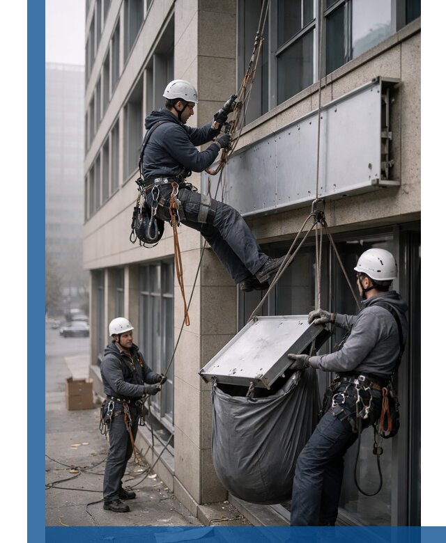 Демонтаж рекламной вывески с высотными работами в Королёве