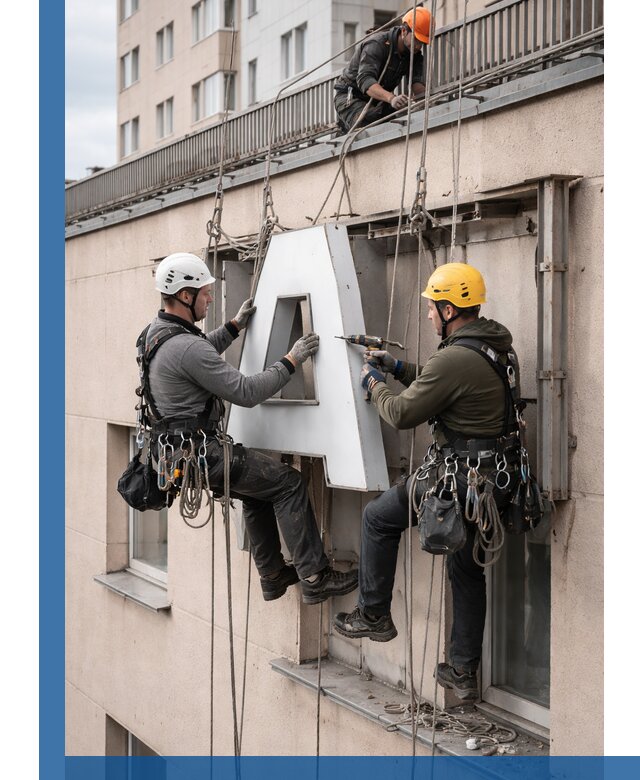 Ремонт и восстановление наружных вывесок на высоте в Королёве
