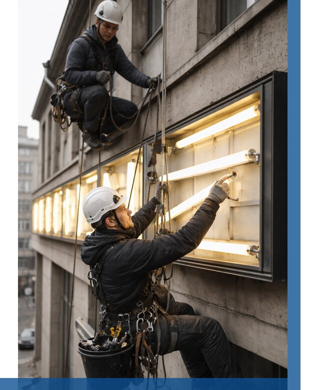 Замена ламп в вывеске в Королёве под ключ от 3639 р. | ВЫСОТНИК-Кор