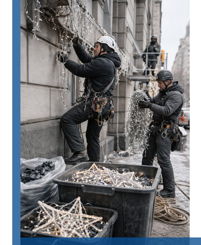 Демонтаж новогоднего оформления и гирлянд в Королёве