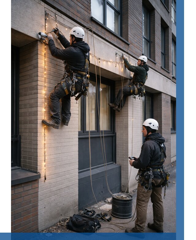 Монтаж гирлянд на фасаде в Королёве от 3639 р. | ВЫСОТНИК-Кор