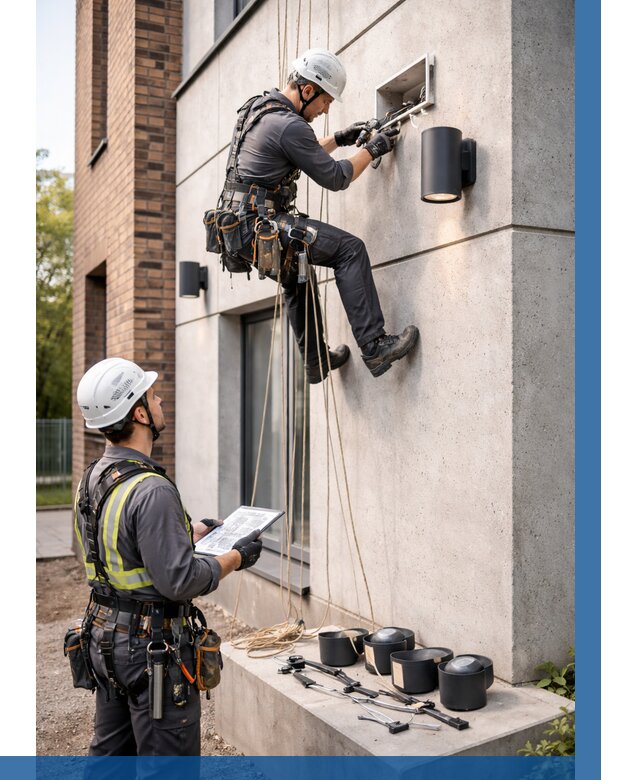 Монтаж фасадного освещения в Королёве от 2599 р. | ВЫСОТНИК-Кор