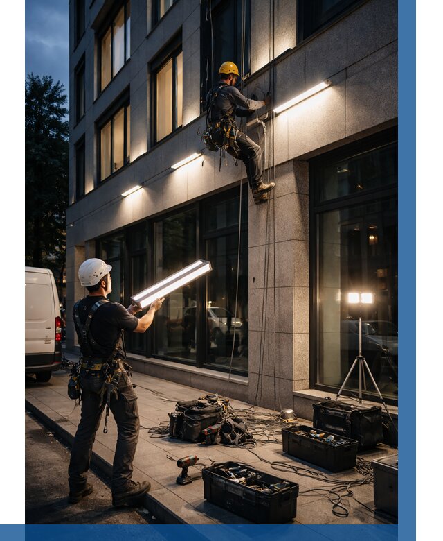 Монтаж архитектурной подсветки здания в Королёве от 2599 р.|ВЫСОТНИК-Кор