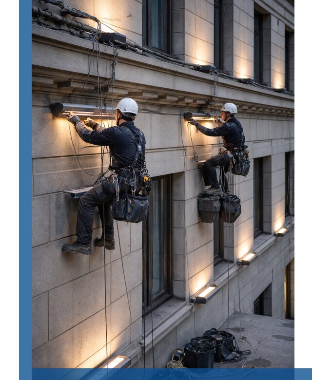 Монтаж архитектурной подсветки фасадов зданий в Королёве