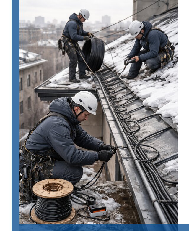 Монтаж греющего кабеля на кровле в Королёве под ключ
