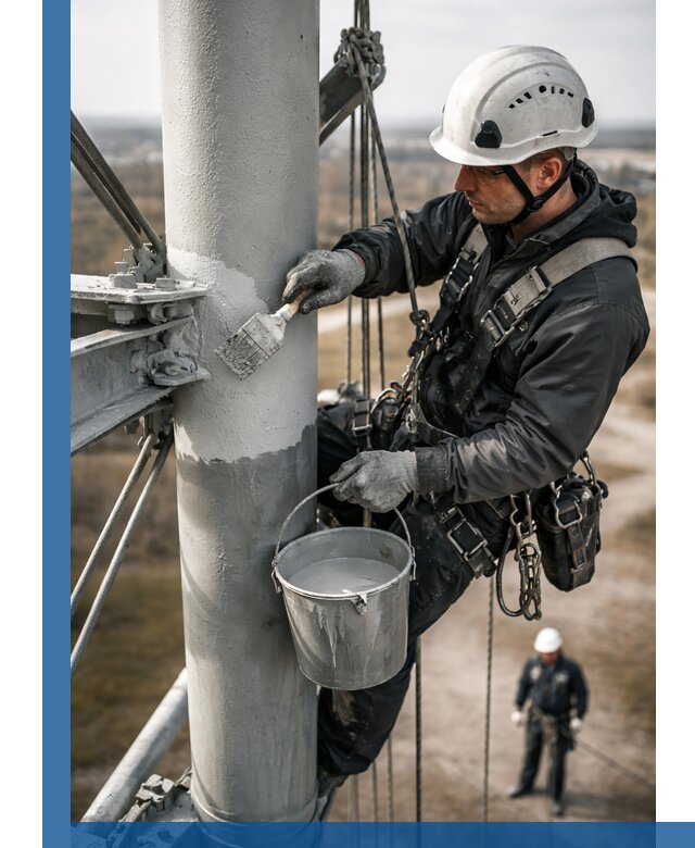 Покраска мачт связи в Королёве промышленными альпинистами