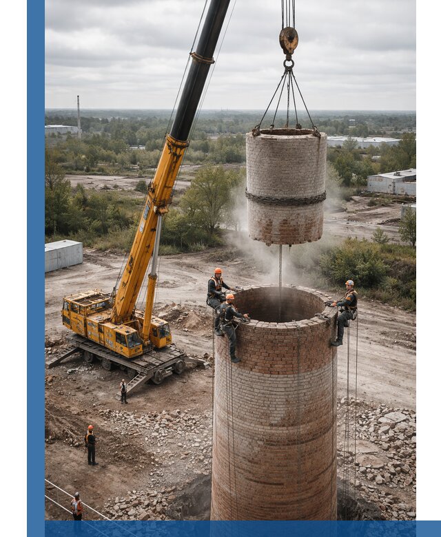 Демонтаж дымовой трубы в Королёве с гарантиями безопасности