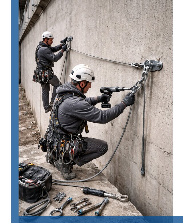 Монтаж анкерных линий высотной безопасности в Королёве